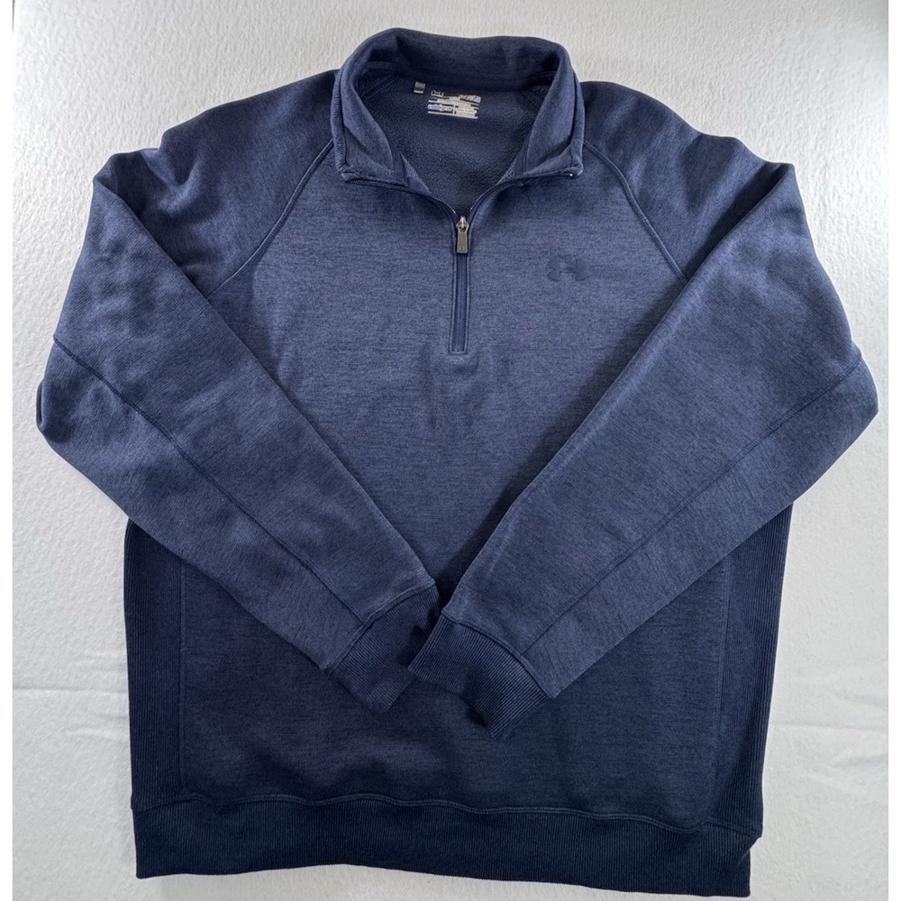 Under Armour ColdGear Mens XL Blue Heathered Quarter Zip Pullover Sweater Loose
